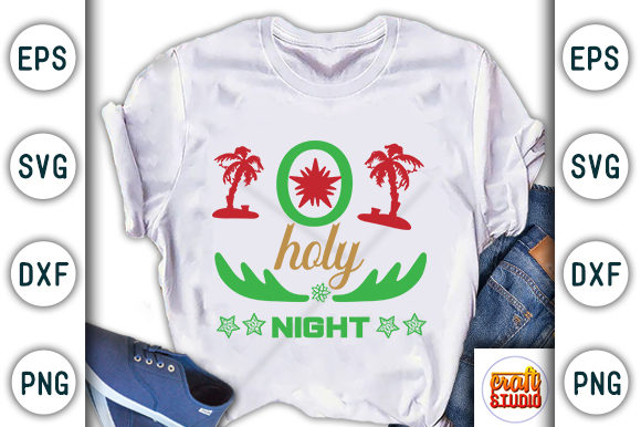 Christmas Quote Design, Holy Night Graphics for T-Shirt Designs